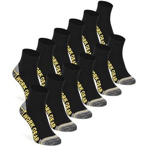 mehrstrumpf 6/12 paar werksokken voor heren, kwart halve hoogte + versterkt met bescherming tegen luchtbellen + katoen, robuust voor alle weersomstandigheden, 12 paar (zwart), 40-42 EU