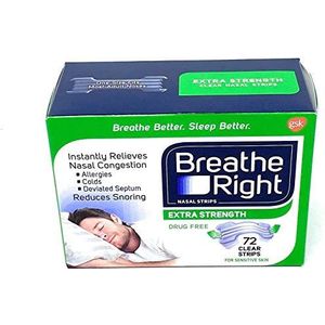 Breathe Right Neusstrips, extra sterk, transparant, 72 transparante strips