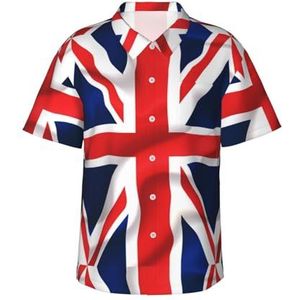 Sanfutian Union Jack UK Britse vlag heren 3D print casual button down shirts, nieuwigheid Hawaiiaanse korte mouwen, Zwart, L