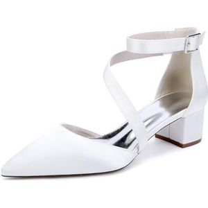 Recuriey Sandalen met spitse neus voor dames, pumps met dikke hak en gesloten neus, elegante damesschoenen voor bruiloftsfeesten van 4.5 cm,Wit,35 EU