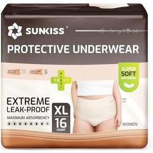 SUNKISS Incontinentie luierbroek voor volwassenen en vrouwen, overdag wegwerp postpartum luiers voor volwassenen, broek voor dames met maximaal absorptievermogen, beige, maat XL, 16 stuks, 1 stuk