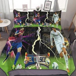 UTOYA Voetbalsterren dekbedovertrek, 3D-bedrukt voetbalspeler-dekbedovertrek, kinderbeddengoed, zacht, ademend microvezel dekbedovertrek met ritssluiting
