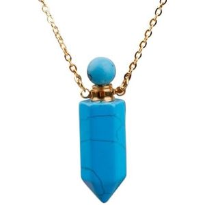 Crystal Perfume Bottle Healing Chakra Gemstones Pendant Necklace Women Roses White Crystal Essential Oil Jewelry (Color : BlueTurquoiseGold)