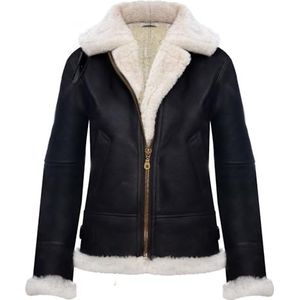 Vrouwen Hooded Schapenvacht Jas B3 Vliegend Leer RAF Aviator Pilot, Crème, M