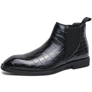 New Chelsea Boots For Men Round Toe Faux Crocodile Print PU Leather Wearable Non Slip On Casual Men's Fashion Boots (Color : Black, Size : EU 45)