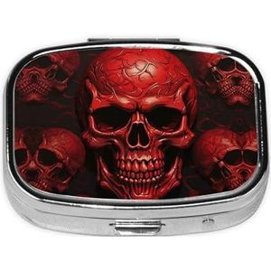 YoupO Pillendoos, Snap Shut Deksels Reizen Pillendoos, Draagbare Lange Termijn Opslag Pil Organizer voor het Dragen in Zakken, Portefeuille, Reizen, Werk (Rode Schedels), Zwart