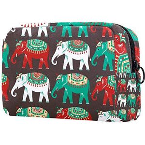 Meisje Cosmetische Zakken Vrouwen Make-Up Tas Toilettas Organizer Pouch met Rits 7.3x3x5.1 Inch Etnische Indische Olifanten groen Wit Rood