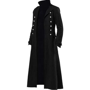 Heren Gothic Steampunk Vintage Jas Victoriaanse Jurk Jas Uniform Kostuum Middeleeuwse Piraat Viking Formele Smoking Overjas, Zwart, XL