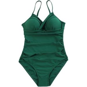 WLTYSM Badpakken voor vrouwen push-up badmode dames eendelig badpak effen grote maat badjassen badpak gewatteerde strandkleding zwemmen zomer bodysuit (kleur: groen, maat: XXL)