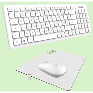 NEWWAY – RF01 draadloos toetsenbord met mat – Frans draadloos toetsenbord (AZERTY) 97 toetsen 13 multimedia-sneltoetsen – wifi-muis 2,4 GHz 4 compacte toetsen – USB-ontvanger – wit