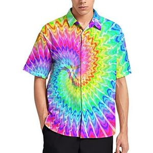 Tie Dye Regenboog Kleurrijke Hawaiiaanse Shirt Voor Mannen Zomer Strand Casual Korte Mouw Button Down Shirts met Zak