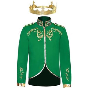 Vintage Heren Court Style Jacket Goud Geborduurd Unisex Koning Prins Jas Pak Kostuum Court Fashion Jas voor Steampunk Genie Kostuum (Color : Green, Size : XL)