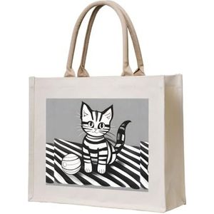 UPIKIT Play Ball Kitty Grote Capaciteit Waterdichte Herbruikbare Canvas Tote Bag Voor Reizen Bruiloft Companion Gift, Beige, Eén maat