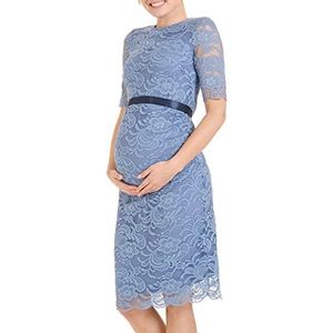 Herzmutter Zwangerschapsjurk feestelijk - Bruiloft - Elegante-knielange - zwangerschapsjurk met kant - trouwjurk - voor gelegenheden-feest - Crème-Wit-Champagne-Blauw-Rosé – 6200 (S, Grijs-Blauw)