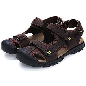 BAROBO Lederen visser sandaal voor atletische heren wandelen sandalen waterdicht outdoor strand sport zomer gesloten teen, Bruin, 42 EU