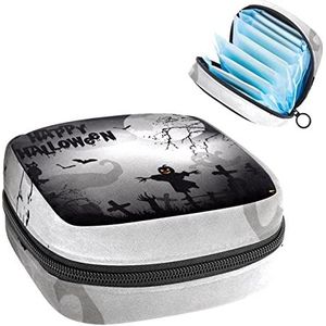 Periode Pouch, draagbare tampon opbergtas voor maandverband, zwarte Halloween nacht geest kat vogelverschrikker vleermuis graf, Meerkleurig, 4.7x6.6x6.6 in/12x17x17 cm