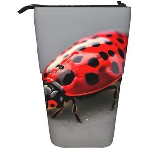 Nbtghga Rode Lieveheersbeestje Print Potlood Telescopische Klassieke Kunsten Stand Up Etui Organizer Potlood Houder Make-up Tas Gift, Zwart, Eén maat