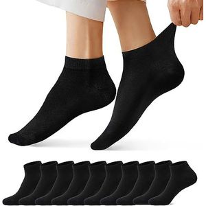 FALARY 10 Paar Enkelsokken Heren & Dames Sneakersokken Katoen Ademende sportsokken Zwart 43-46