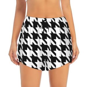 Yyoretp Houndstooth zwarte print dames atletische zweet korte zomer dubbellaags casual workout shorts met voering, Zwart, S