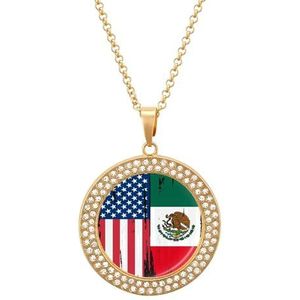 USA Mexico Vlag Hanger Ketting Voor Vrouwen Mode-sieraden Custom Verjaardag Kerst Valentijnsdag Gift Golden-stijl