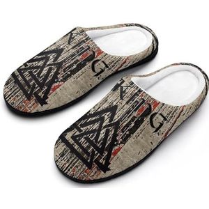 SANYJRV Zachte comfortabele warme pantoffels, Viking Noorse winter katoen licht gewicht heren pantoffels, slaapkamer woonkamer thuis antislip slippers/cadeau voor Vikingliefhebbers, Valknut 1,