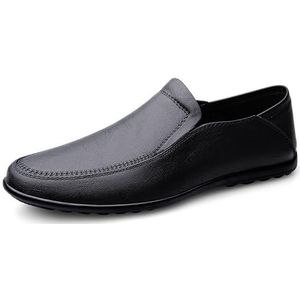 Loafers for heren Effen kleur PU-leer Loaferschoenen met ronde neus Flexibele antislip Platte hak Bruiloft Casual instappers (Color : Black, Size : 39 EU)
