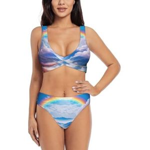 Kleine regenboog damesbikini, tweedelige badmode, Criss Cross badpakken, sexy split push-up badpakken, Zwart, S