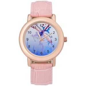 Paarse Aquarel Dragonfly Horloges Voor Vrouwen Mode Sport Horloge Vrouwen Lederen Horloge