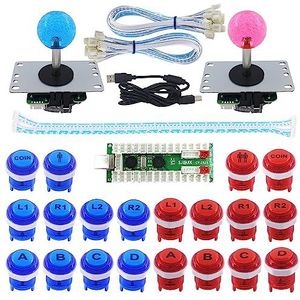 SJ@JX Arcade 2 Player Game Controller Stick DIY Kit LED Buttons with Logo MX Microswitch 8 Way Joystick USB Encoder Cable for PC MAME Raspberry Pi