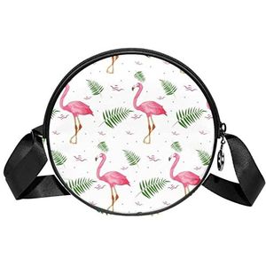 Ronde Crossbody Tas Roze Flamingo Zomer Patroon Messenger Bag Purse Voor Vrouwen, Meerkleurig, 6.7x6.7x2.3 in, Sling Rugzakken