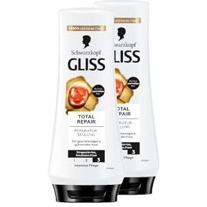 Gliss Total Repair Conditioner (2 x 200 ml), haarconditioner herstelt droog, beschadigd haar, verzorgende spoeling voor tot 90% minder haarbreuk
