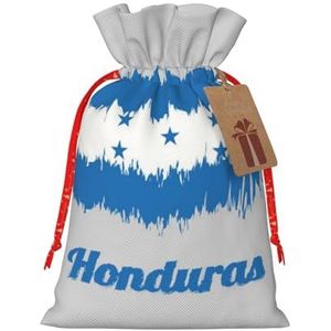 Blauwe Honduras Vlag Gedrukt Herbruikbare Kerst Trekkoord Gift Bag Voor Cadeaus, Xmas Party, Vakantie Decoraties (S/M)