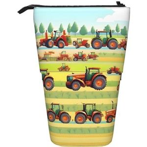 Nbtghga Tractor Farming Print Potlood Telescopische Klassieke Kunsten Stand Up Potlood Case Organizer Potlood Houder Make-up Tas Gift, Zwart, Eén maat