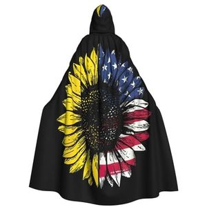 Bxzpzplj Zonnebloem Amerikaanse vlag Womens Mens volledige lengte carnaval cape met capuchon cosplay kostuums mantel, 185 cm