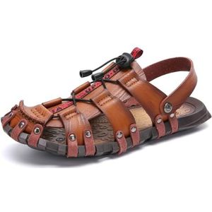 Casual zachte sandalen voor mannen, handgemaakte gesloten teen strandschoenen, mode zomer trek op vissersschoenen, Bruin, 39.5 EU