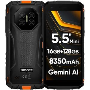 DOOGEE Fire 3 Pro Mini-telefoon, 14 cm (5,5 inch), HD+, compacte behuizing + eenvoudige handgreep, 16 GB + 128 GB, lange batterijduur, 8350 mAh-batterij, IA Gemini, camera 16 MP + 8 MP, schokbestendig