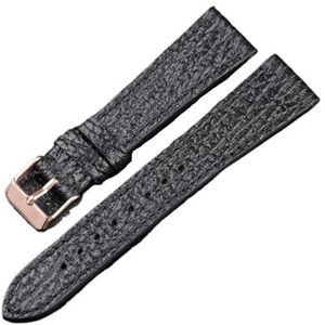 YAGHANG Shark Grain Eerste Laag Koeienhuid Band 18 19 20 21 22MM Klassieke Heren Leren Armband Zwart En Blauw Ultradunne Horlogeband(Black gold buckle,22mm)