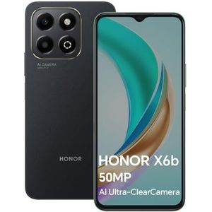 HONOR X6b Smartphone, 4GB, 128GB, 5200mAh-accu, 50MP Camera, 16,56 cm (6,56 inch), 90 Hz, TFTLCD, Android 14, Dual-SIM, NFC (alleen compatibel met JDY-LX1), zwart