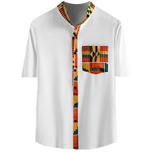 domorebest Afrikaans bedrukt hemd mode casual hemd korte mouwen heren Afrikaans overhemd Dashiki, Wit, XXL
