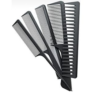 5 Stuks Styling Kam Set Rat Staart Kam Koolstofvezel Fijne Snijkam Brede Tand Ontwarrende Kam Rvs Pintail Kam Anti Statische Hittebestendige Kapper Kam