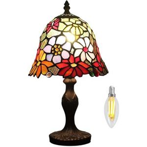 Kinbolas 8 ""tafellamp Tiffany-stijl glas-in-lood lampenkappen Vintage bureaulamp klein bedlampje slaapkamer woonkamer kantoor lezen antieke art deco(Color:K-2)
