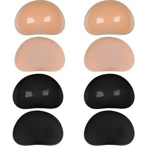 SKENGWEL 4 Pairs Siliconen Bh Inserts Zelfklevende BH Pads Inserts Verwijderbare Sticky Borst Enhancer Pads Borst Lifter Voor Vrouwen, Maanvorm, 2 zwart en 2 beige, M