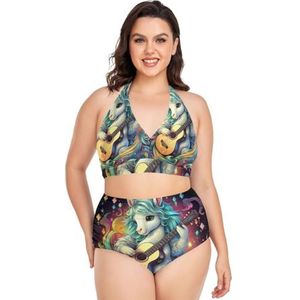 Baby Regenboog Eenhoorn Muziek Vrouwen Bikini Sets Plus Size Badpak Twee Stukken Hoge Taille Strandkleding Meisjes Badpakken, Pop Fashon, 4XL