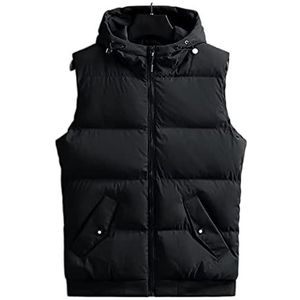 Wintervest Mouwloos donsvest voor heren Warmer Gilet Winter geïsoleerd warm vest met capuchon Outdoor Vest(Black,Large)