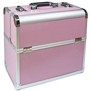 N&BF Professionele cosmeticakoffer, groot, 35 x 22 x 36 cm, beautycase pink harmonie, robuuste nagelkoffer van aluminium, veel opbergruimte, opklapbare vakken verdeeld over twee etages, onderhoudsvriendelijk, roze, 1 Stück (1er Pack)