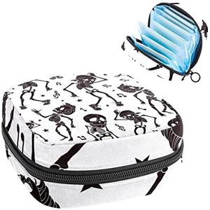 Periode Pouch Draagbare Tampon Opbergtas,Tampon Houder voor Portemonnee Vrouwelijke Product Organizer,Grappige Dansende Schedel, Meerkleurig, 4.7x6.6x6.6 in/12x17x17 cm