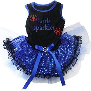 Petitebelle Puppy Kleding Jurk Klein Sparkle Zwart Top Blauw Pailletten Kant Tutu, Large, Blauw