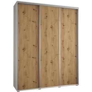 MEBLE KRYSPOL Cannes 1 Moderne Kledingkast met 3 Schuifdeuren met Bar, Planken - Opbergkast voor Slaapkamer, Woonkamer - 205,2x200x45 cm - Wit Ambachtelijk Zilver