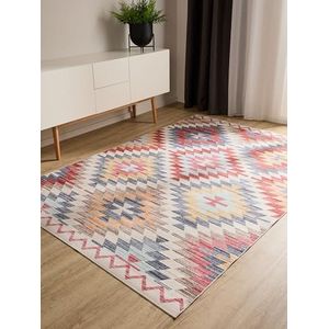 benuta Basic wasbaar tapijt George - kunstvezel - rechthoekig en in de stijl: Kelim, etnische stijl, shabby chic - onderhoudsvriendelijk voor woonkamer slaapkamer, veelkleurig / beige, 160 x 230 cm