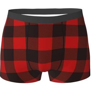 ZJYAGZX Plaid rode en zwarte print heren boxerslips - comfortabele ondergoed trunks, ademend vochtafvoerend, Zwart, S